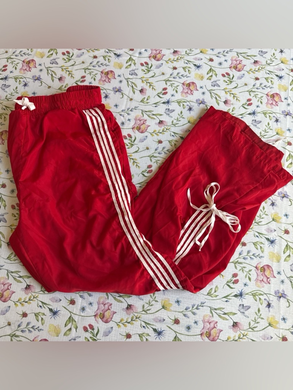 Red Women's Track Joggers with White Stripes